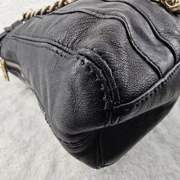 JUNIOR DRAKE Black Lambskin Leather Shoulder Bag with Gold Chain Accent Straps - Picture 6 of 15